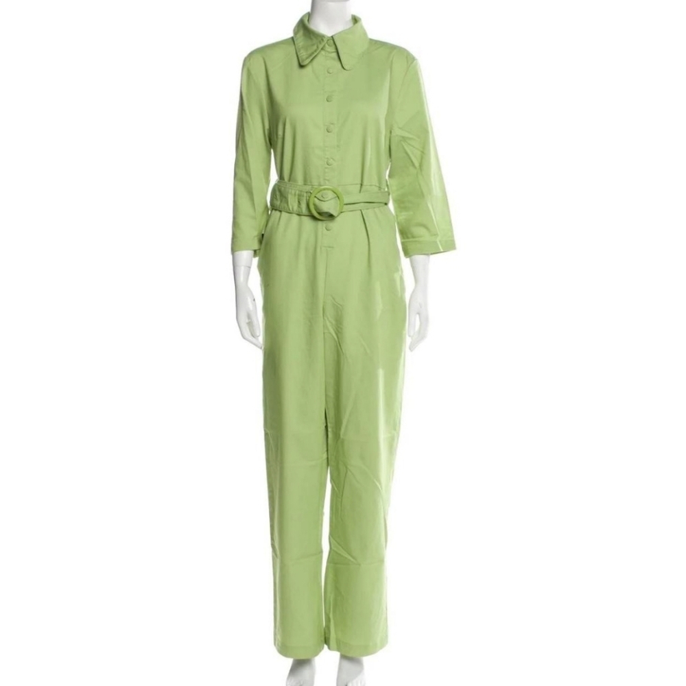 House Of Sunny NWT Golden Years Lime Green Belted 3/4 Sleeves Jumpsuit Sz 8 - Picture 3 of 15
